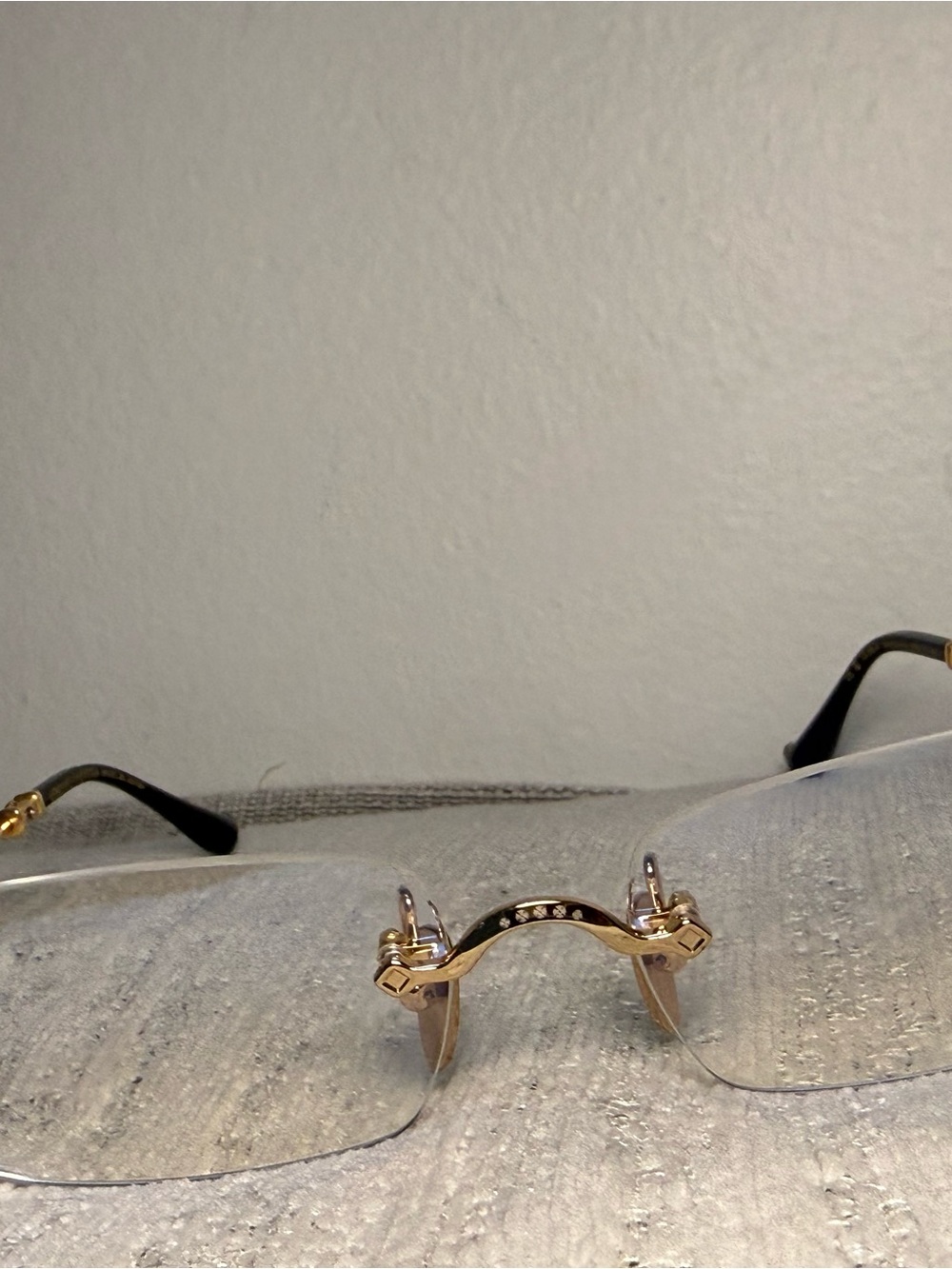 Chrome Hearts Gold Rimless Sunglasses with Rhinestone Bridge